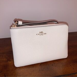 White Leather Coach Wristlet w/ Gold Accents - NWOT